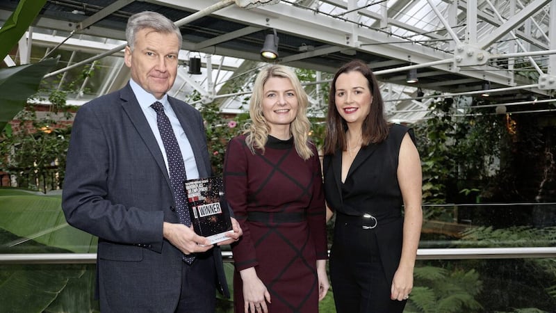 Irish News editor Noel Doran with Errigal Group&#39;s Donna Kelly (marketing manager) and Martina Corrigan (people&rsquo;s director). Picture: Hugh Russell 