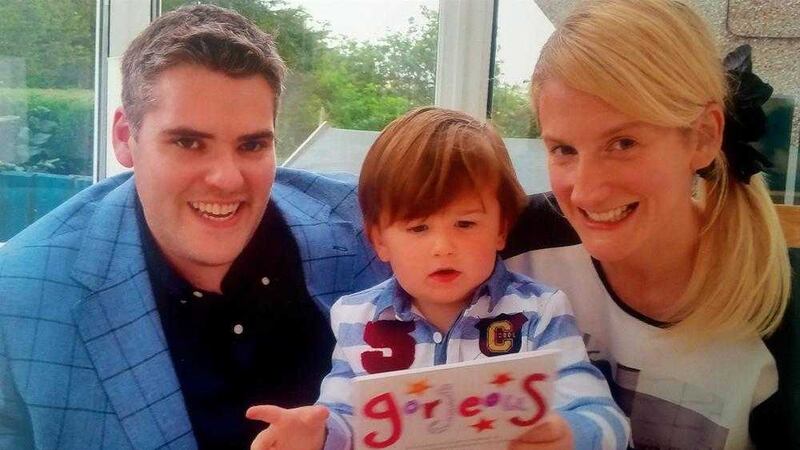 Lindsay Robinson with her husband Gavin Robinson MP and their son Reuben, aged three 