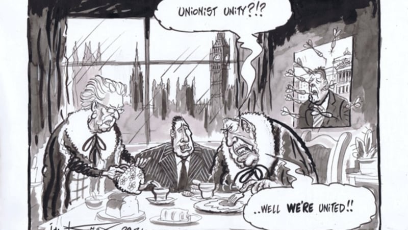 July 28 2010: Irish News cartoonist Ian Knox shows the Paisley family united against party enemy Peter Robinson&nbsp;