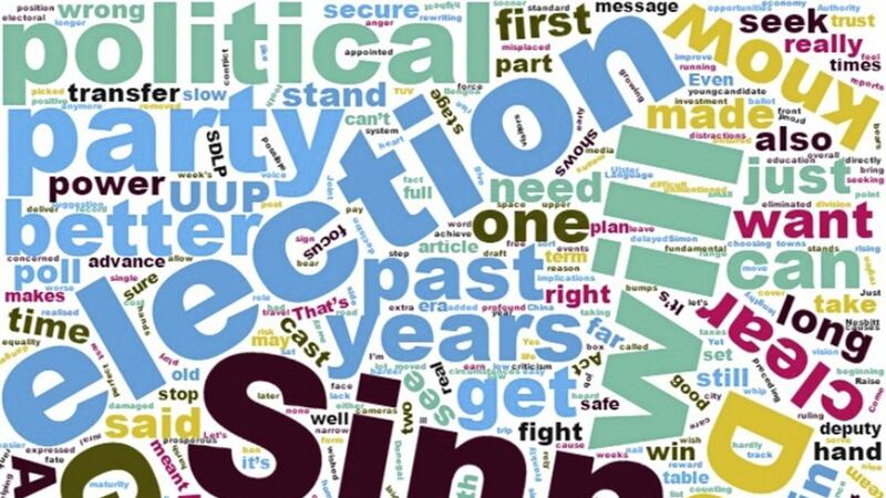 A &#39;word cloud&#39; showing the most frequently used terms in Arlene Foster&#39;s speech shows that Gerry Adams and Sinn F&eacute;in were heavily name-checked 