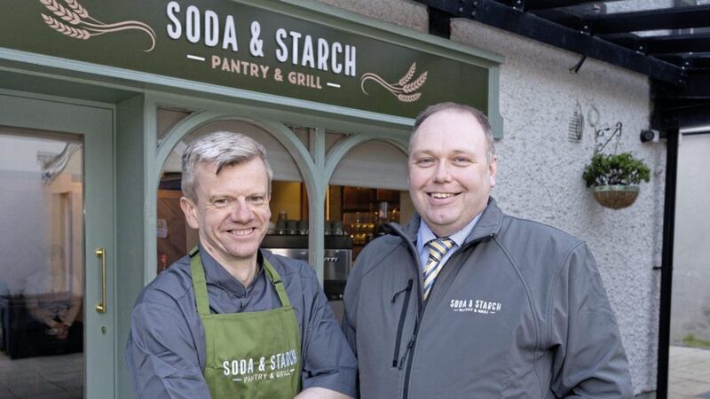 Pictured at the new Soda &amp; Starch Pantry and Grill in Derry are head chef Raymond Moran and local entrepreneur Ciaran O&rsquo;Neill 