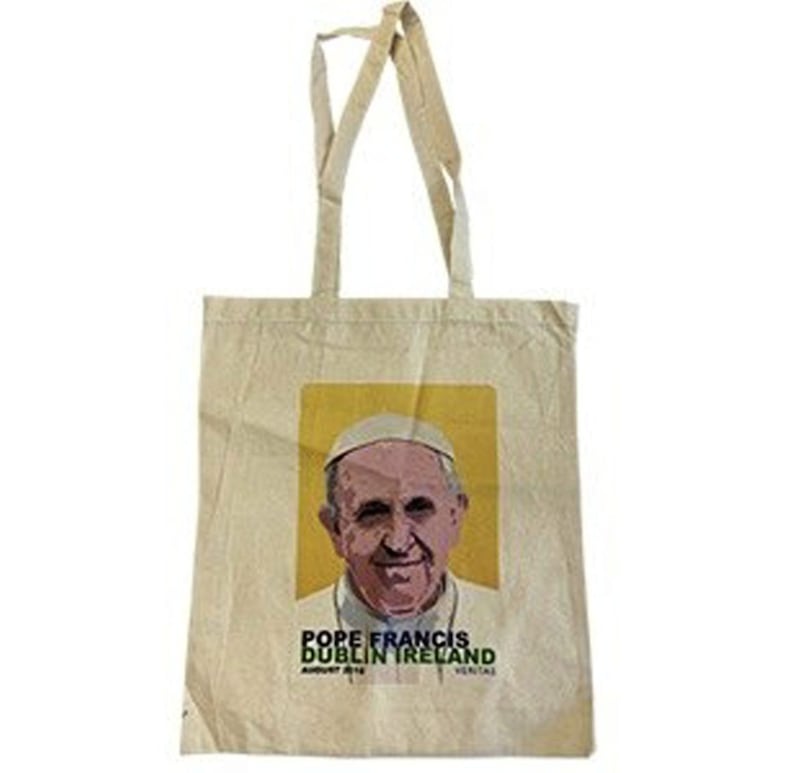 A range of products released to commemorate Pope Francis&#39; visit to Ireland at the end of the month, includes a cotton bag 