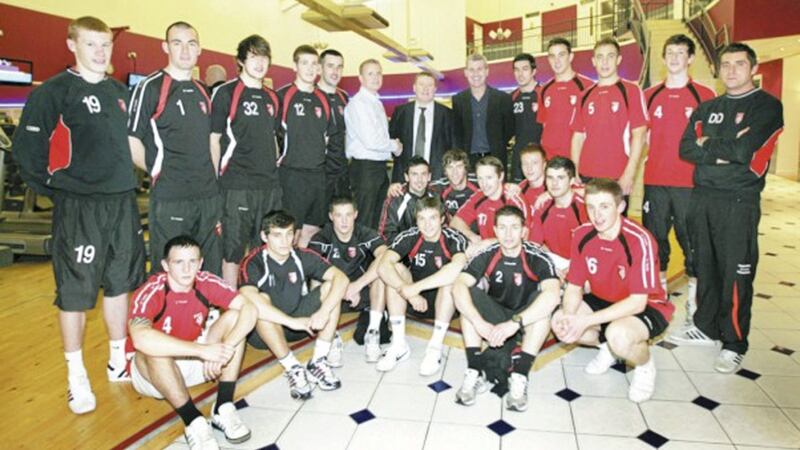 Derry City FC chairman Philip O&rsquo;Doherty, manager Stephen Kenny, the new team and coaches  