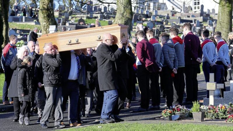 The funeral of S&eacute;an Byrne, who died in an accident in the Mourne Mountains, was held in Camlough yesterday. Picture by Mal McCann 