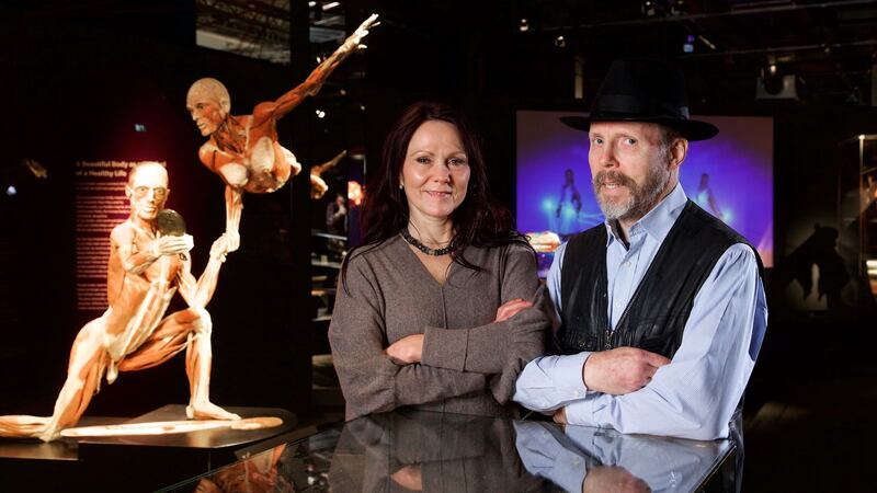 Exhibits include real human bodies donated for preservation by plastination.