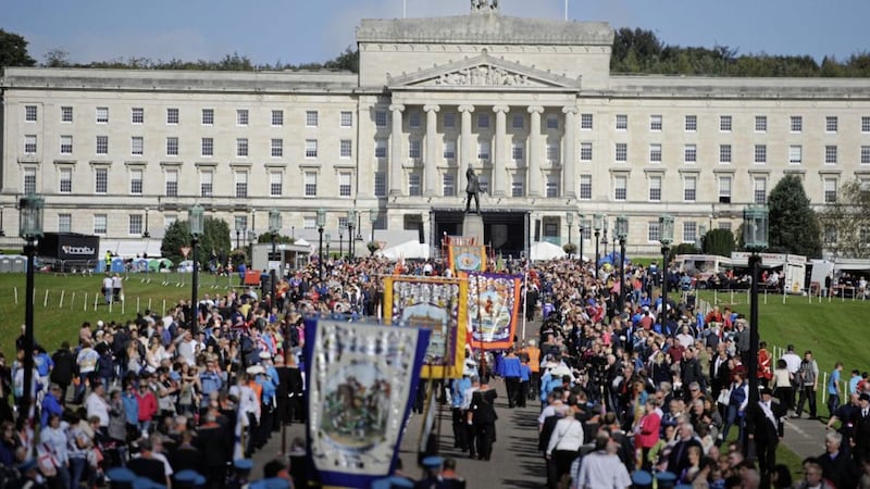 The Orange Order is to hold a parade in Belfast next May to mark the NI centenary. The institution said it would be similar to the Ulster Covenant centenary parade (pictured), held in 2012. Picture by Colm Lenaghan/Pacemaker 