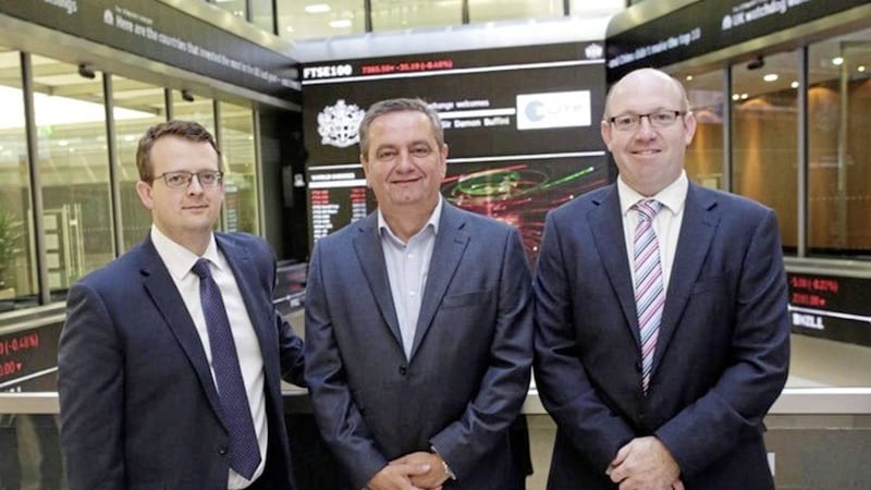 Fergus McIlduff, Mark Godfrey and Simon Cole from Automated Intelligence at the London Stock Exchange opening ceremony 