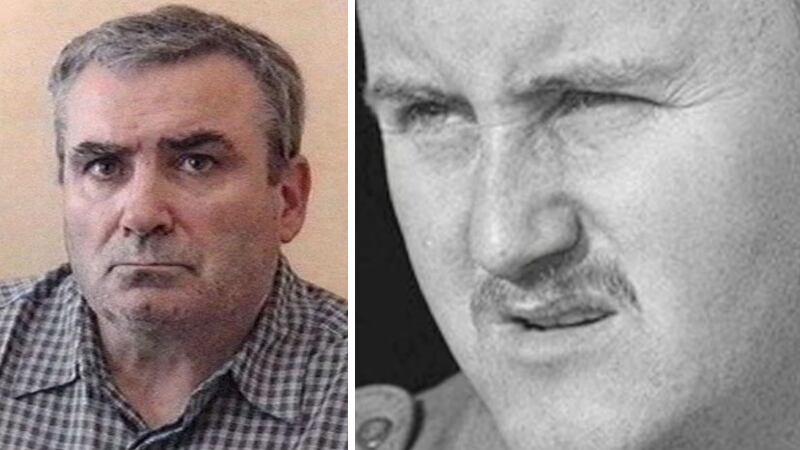 A composite photograph of west Belfast man Freddie Scappaticci on the left with a close-up of Joseph Mulhern on the right