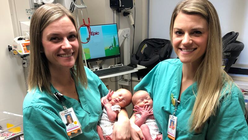 It was the first delivery the twin nurses have ever worked on together at the hospital.