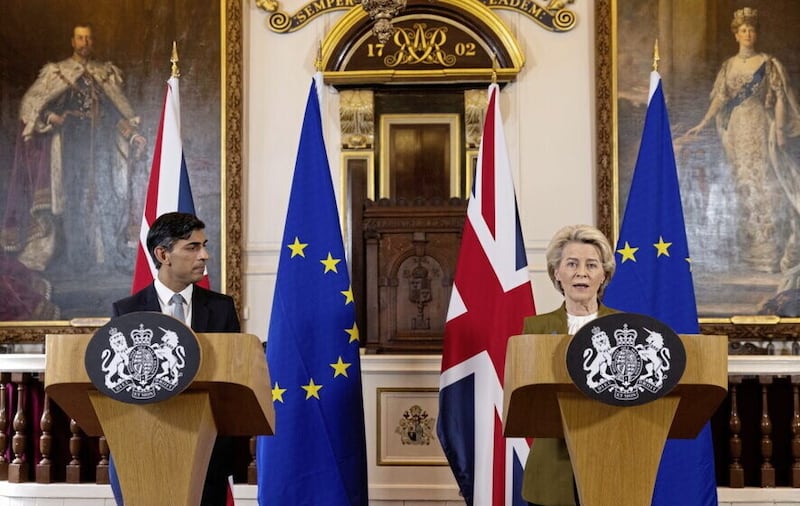 UK prime minister Rishi Sunak and European Commission president Ursula von der Leyen pictured following the announcement of the Windsor Framework. Picture by Dan Kitwood/PA Wire