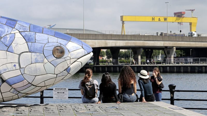 The &#39;Big Fish&#39; at Donegall Quay - properly known as The Salmon of Knowledge - has become a Belfast landmark as cherished as the the Harland &amp; Wolff cranes Samson and Goliath. It was created by the sculptor John Kindness. Picture by Mal McCann 