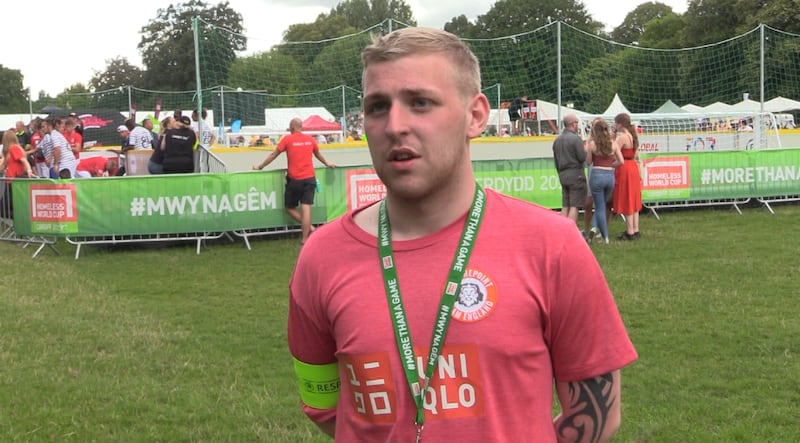 England men's goalkeeper Thomas at the 2019 Homeless World Cup in Cardiff
