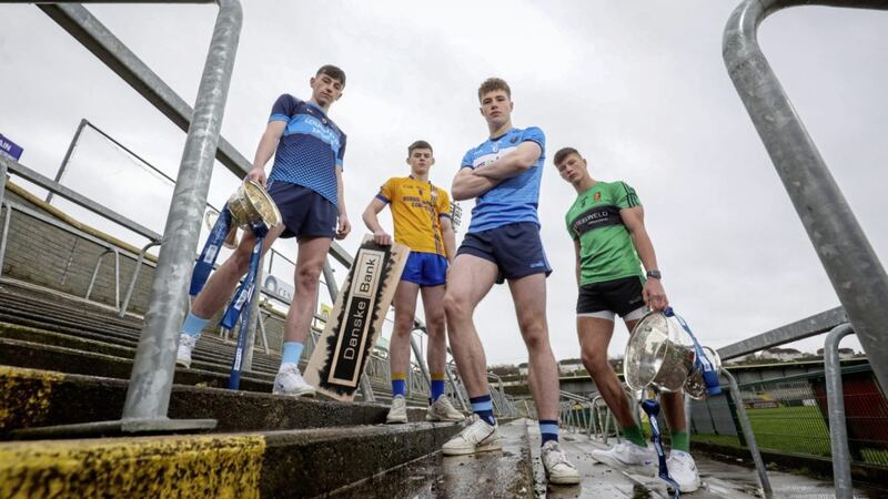 From left, Caol&aacute;n Reilly from Our Lady&#39;s, Castleblayney and Ois&iacute;n Monahan of Patrician High, Carrickmacross, who face each other in the Danske Bank McLarnon Cup final, and MacRory Cup finalists Eoin McEvoy of St Mary&#39;s, Magherafelt and Callan Kelly of Holy Trinity, Cookstown Picture: PressEye 