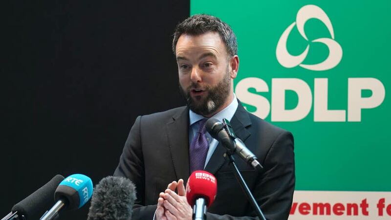 SDLP leader Colum Eastwood speaking at the launch of the party’s 2023 local government manifesto. Picture by Brian Lawless/PA