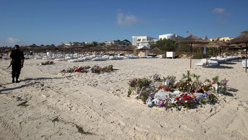 Flowers near the RIU Imperial Marhaba hotel in Sousse, Tunisia, where 38 people lost their lives after a gunman stormed the beach&nbsp;