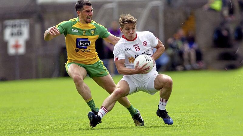 Tyrone&#39;s Mark Bradley (right) is hoping home advantage will help in the Ulster SFC against Monaghan. Pic Seamus Loughran 