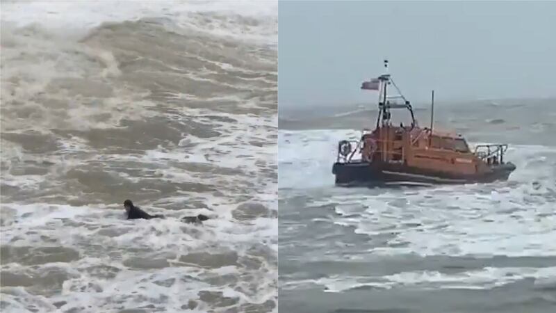 Footage on social media shows a lifeboat close to capsizing as it went in search of the man during Storm Ciara on Sunday