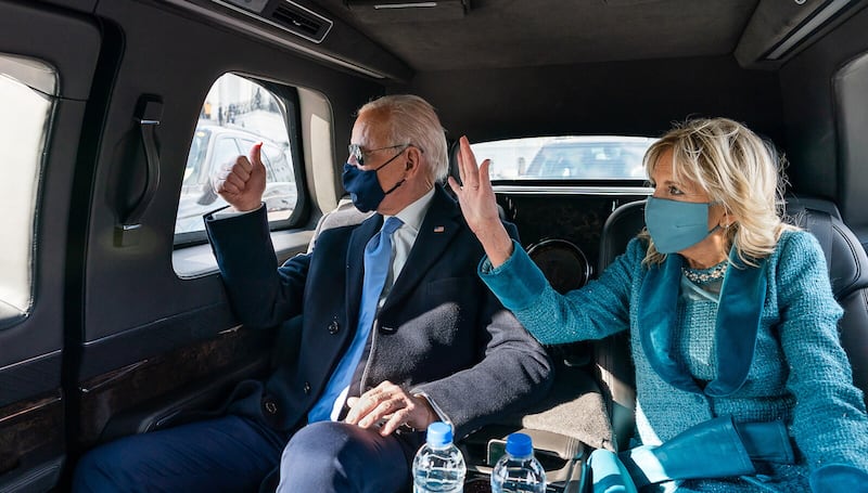 President Joe Biden and First Lady Dr Jill Biden in 'The Beast' en route to Arlington National Cemetery in 2021. Official White House Photo by Adam Schultz