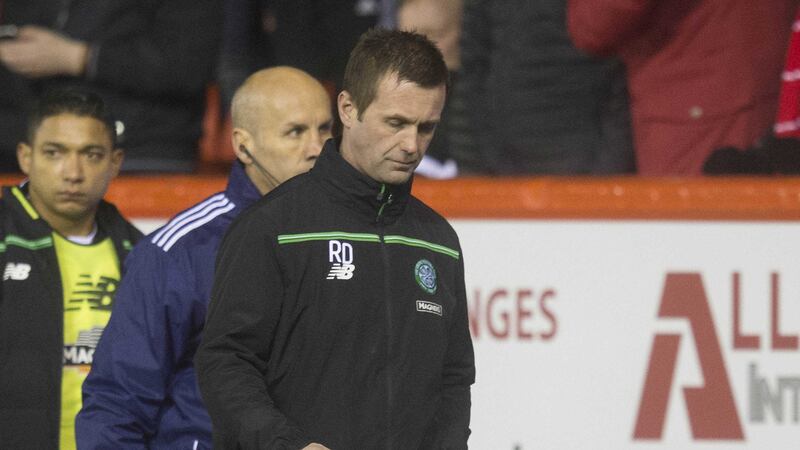 Celtic manager Ronny Deila leaves Pittodrie after Wednesday night's SPL defeat to Aberdeen&nbsp;<br />Picture by PA