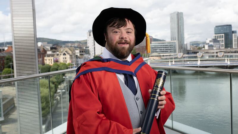 Actor James Martin pictured at Belfast's Ulster University campus after receiving his honorary doctorate for his outstanding contribution to the arts.