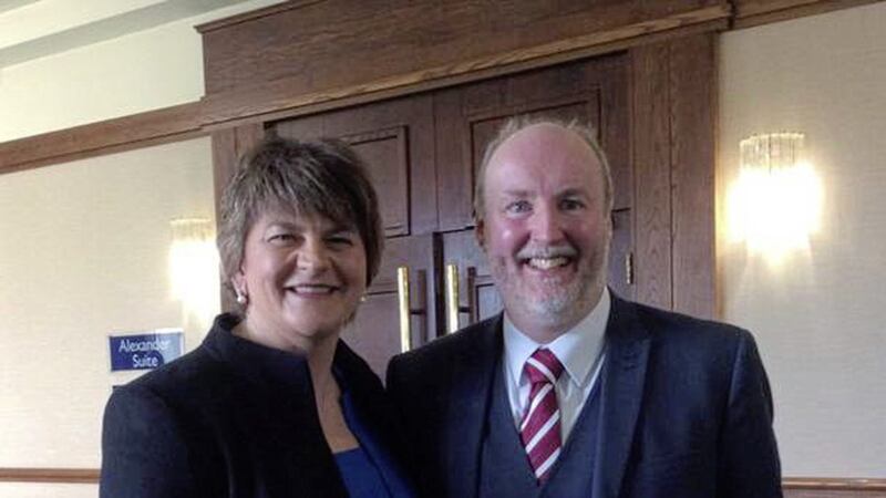 DUP leader Arlene Foster with her party&#39;s new Strangford MLA Harry Harvey. Picture by Harry Harvey 