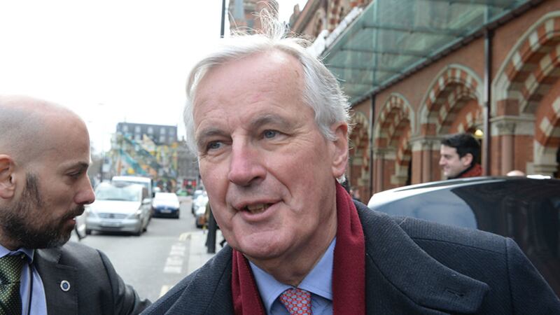 The European Union's chief Brexit negotiator Michel Barnier at London's St Pancras station after arriving there from Brussels ahead of talks with British Prime Minister Theresa May&nbsp;