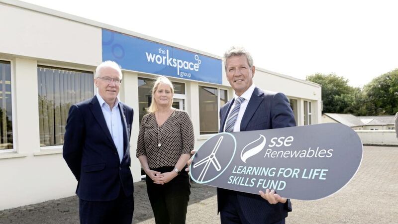 Launching the skills fund are (from left) Laurence O'Kane, chairman of Workspace, Georgina Grieve, chief executive of the Workspace Group and Mark Ennis, chair of SSE Ireland