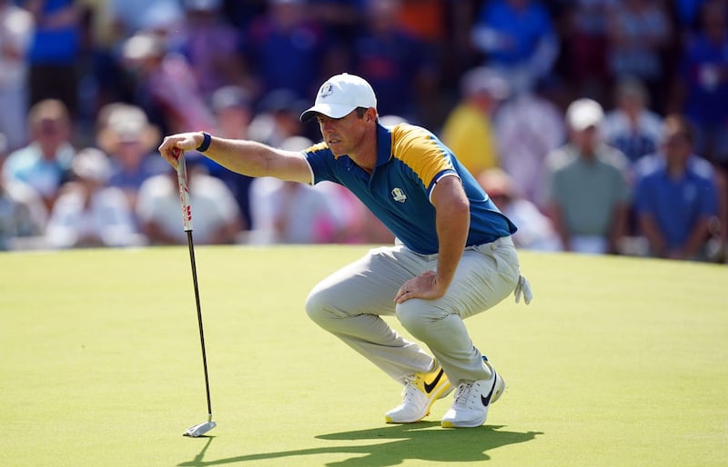 Rory McIlroy in action at the Ryder Cup