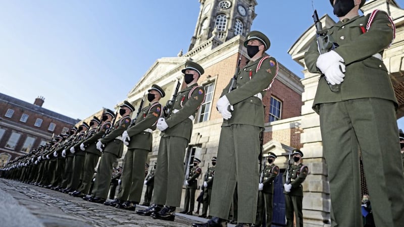 Troops from the Defence Forces form a Guard of Honour in Dublin Castle 