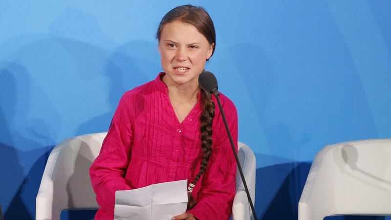 The young activist told political and business leaders that if they fail to take action to tackle the climate crisis, they will never be forgiven.