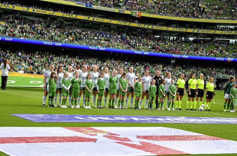 The Northern Ireland women&#39;s team at the Aviva Stadium on Saturday 