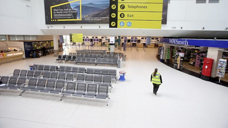 A quiet check-in area at Belfast City Airport after the Flybe collapsed into administration at the start of March. Picture Mal McCann. 
