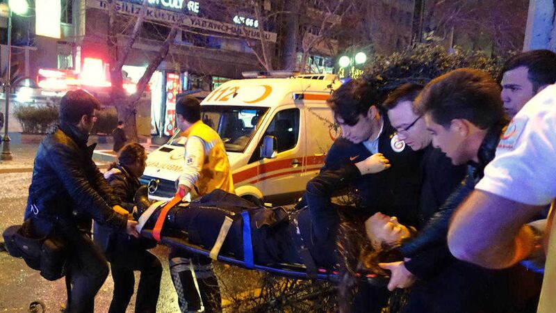 Medics at the scene of an explosion in the Turkish capital, Ankara.  Picture by Associated Press 