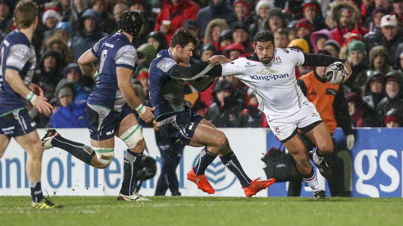 &nbsp; <strong>KING CHARLES:</strong> Ulster&rsquo;s Charles Piutau is tackled by Connacht&rsquo;s Danie Poolman during last night&rsquo;s Guinness PRO12 League clash at Kingspan Stadium, Ravenhill. Picture by John Dickson/Dicksondigital