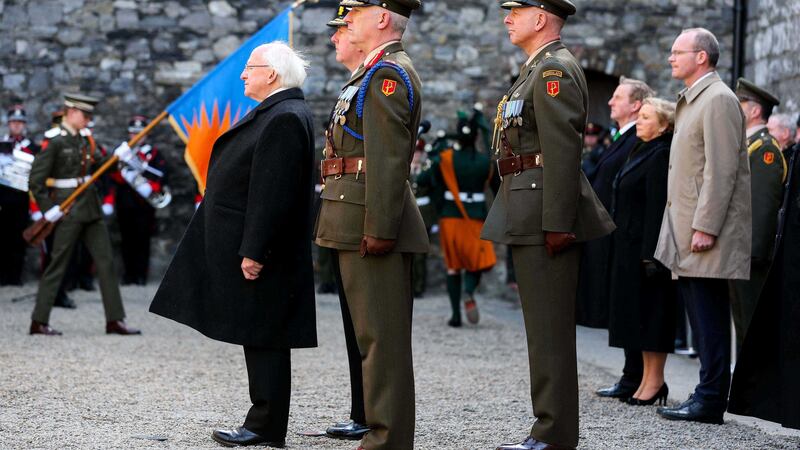 President Michael D Higgins prior to laying a wreath at the Stone Breakers' Yard in Kilmainham Gaol, where 15 rebels were executed for their part in the 1916 Easter Rising, as part of the Easter Rising centenary commemorations in Dublin. Picture by Maxwells/Press Association