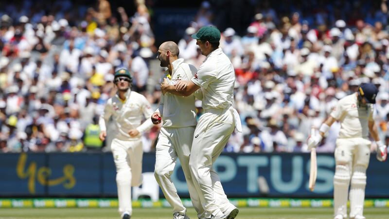 The spectacular Australian did it all himself against batsman Mark Stoneman.