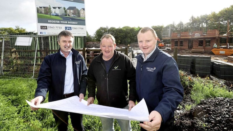 Pictured at the new Frys Meadow development are Jim Burke, director of sales and acquisitions, Hagan Homes; Brendan Mallon, managing director, Nollam Contracts Limited and Trevor Kennedy, director of construction, Hagan Homes 