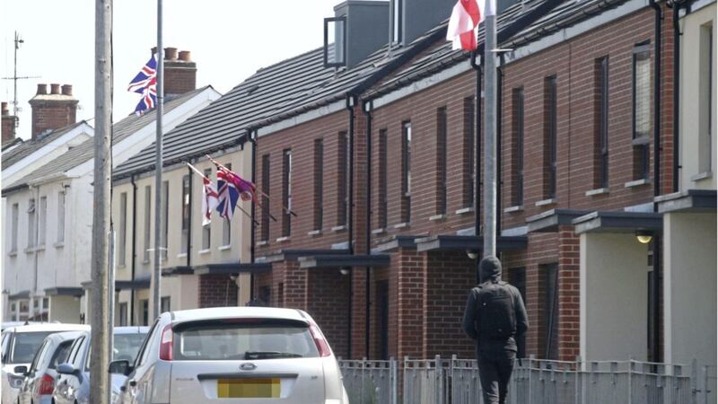 Flags on lampposts yesterday at Ravenhill Avenue. Picture by Hugh Russell 