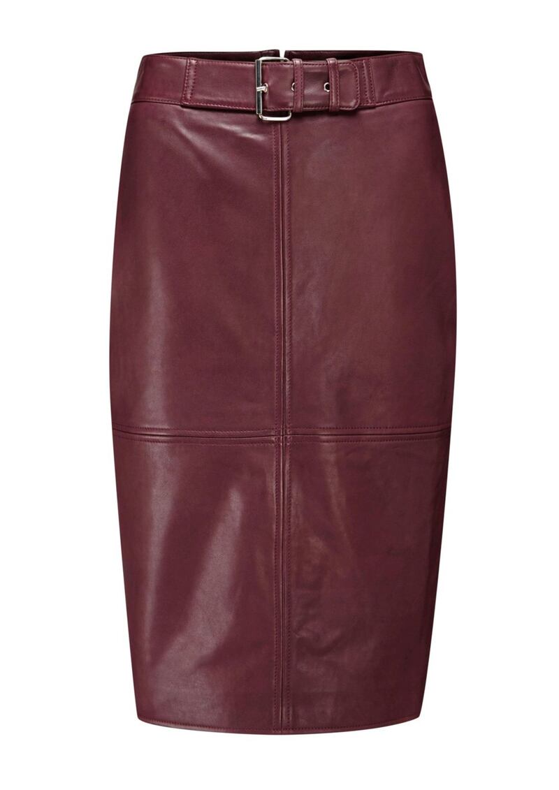 Sosandar Burgundy Leather Buckle Detail Pencil Skirt, &pound;139 