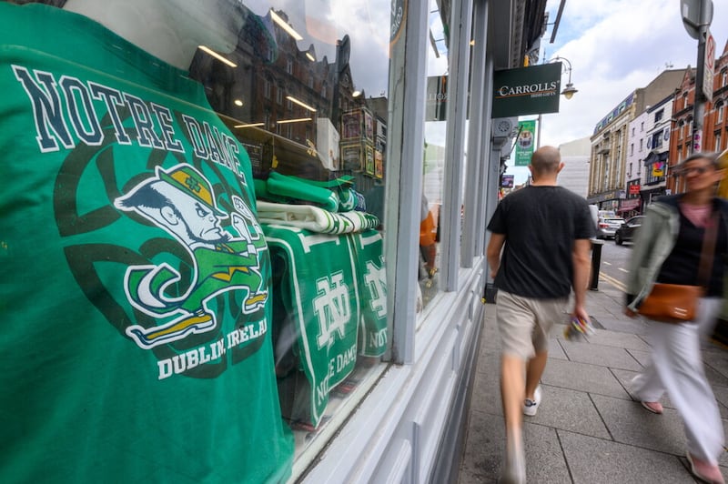 A souvenir shop in Dublin welcomes University of Notre Dame fans. Picture by Matt Cashore/University of Notre Dame
