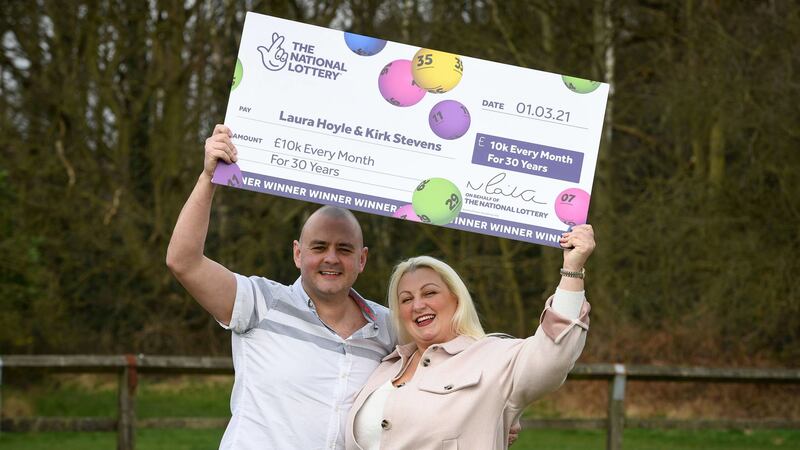 Kirk Stevens and his partner Laura Hoyle have won £10,000 every month for the next 30 years.