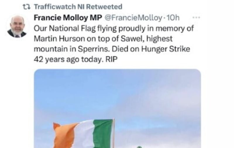 A tweet by MP Francie Molloy