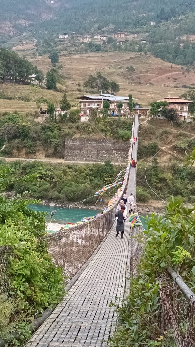 Crossing a river in Bhutan