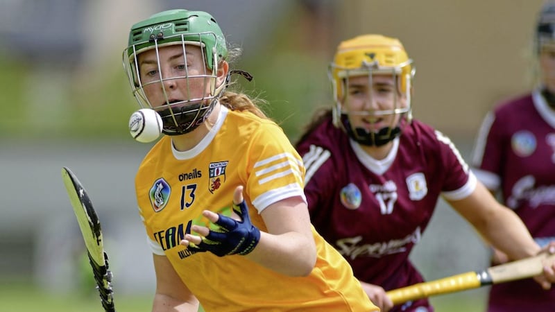 Antrim&#39;s Roisin McCormick in action during her team&#39;s win over Galway in Saturday&#39;s National Camogie League quarter final Ashbourne Co Meath. Pic by Bert Trowlen.. 