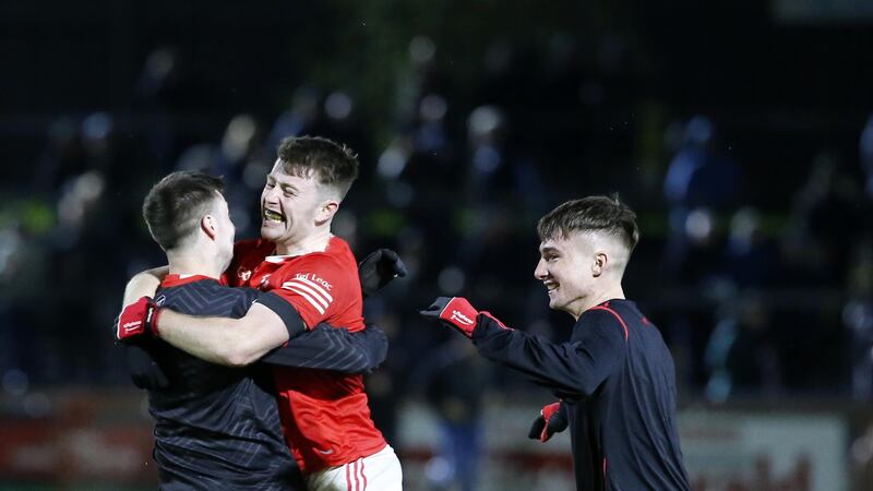 The Trillick players celebrate Sunday's Tyrone championship triumph against Errigal Ciaran