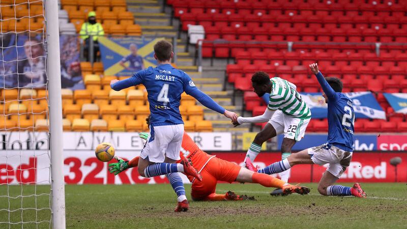 Celtic's Odsonne Edouard gets the winner in Sunday's Ladbrokes Scottish Premiership match at McDiarmid Park<br />Picture by PA&nbsp;