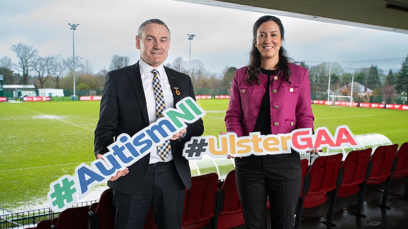 Ulster GAA President Ciaran McLaughlin with Autism NI CEO Kerry Boyd.