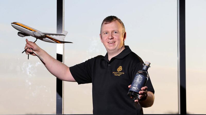 Joe McGirr, founder of The Boatyard Distillery with the newest product of Aelia Duty Free, Boatyard Double Gin&nbsp;
