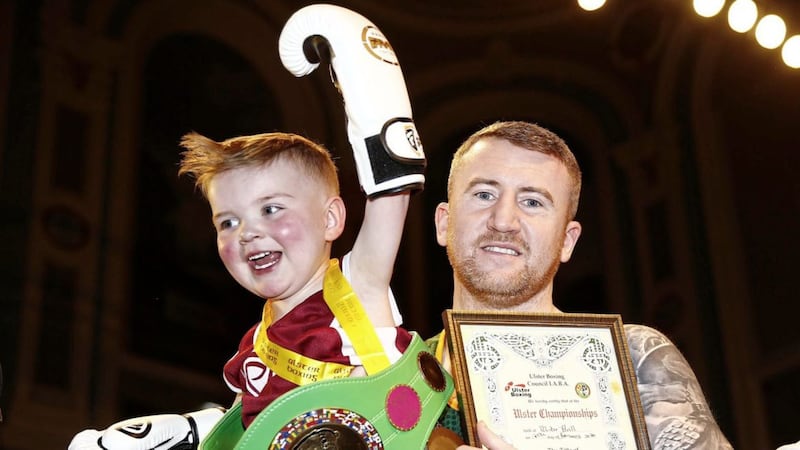 D&aacute;ith&iacute; Mac Gabhann with Paddy Barnes at the beginning of the Ulster Elite Championship 2020 in the Ulster Hall in Belfast. Picture by Philip Walsh 