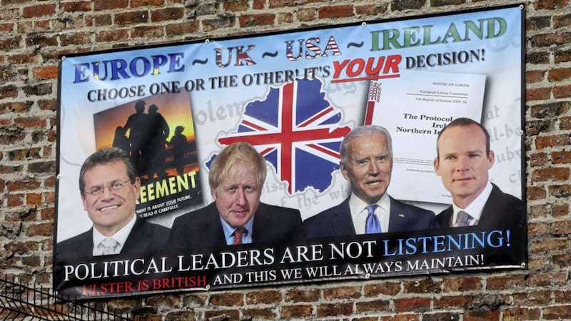 A new loyalist banner on the Shankill Road against the Northern Ireland Protocol 